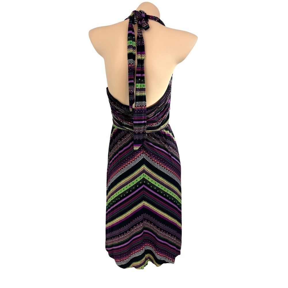 NWT Soma Halter Dress Sz M Purple Green Geometric Print Sleeveless Midi Boho NEW - Picture 2 of 8